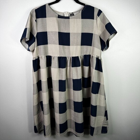 Blue and gray checkered mini dress size small - Picture 1 of 6